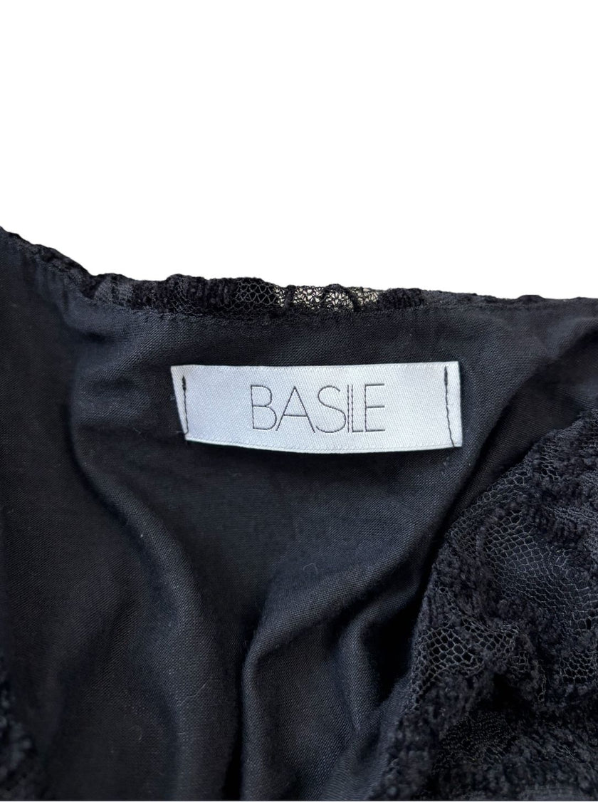 Abito lungo in pizzo con motivi floreali e scollo a v BASILE