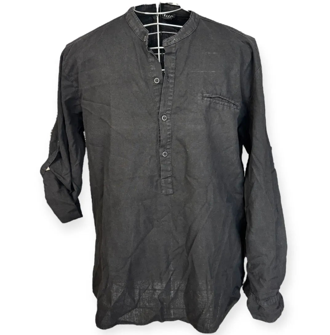Camicia con colletto alla coreana con chiusura henley