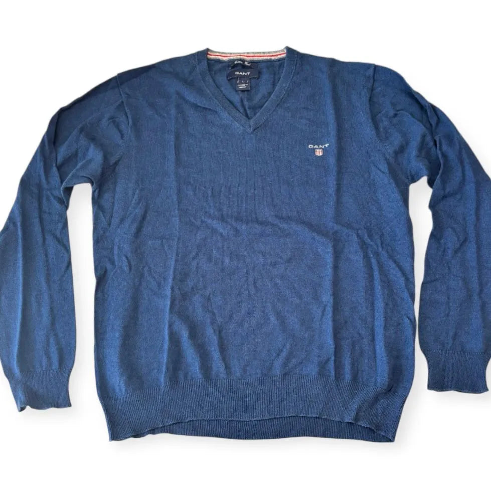 Maglia scollo a V con polsini e orlo a costine e logo GANT