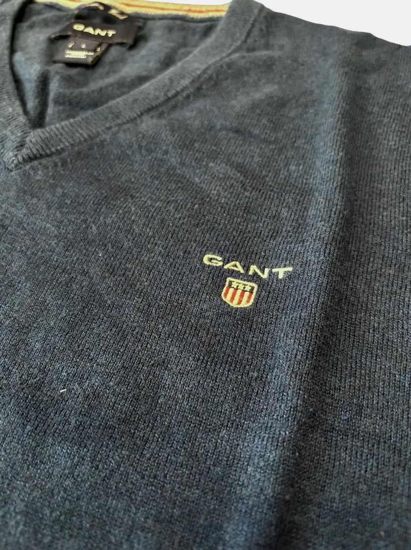 Maglia scollo a V con polsini e orlo a costine e logo GANT