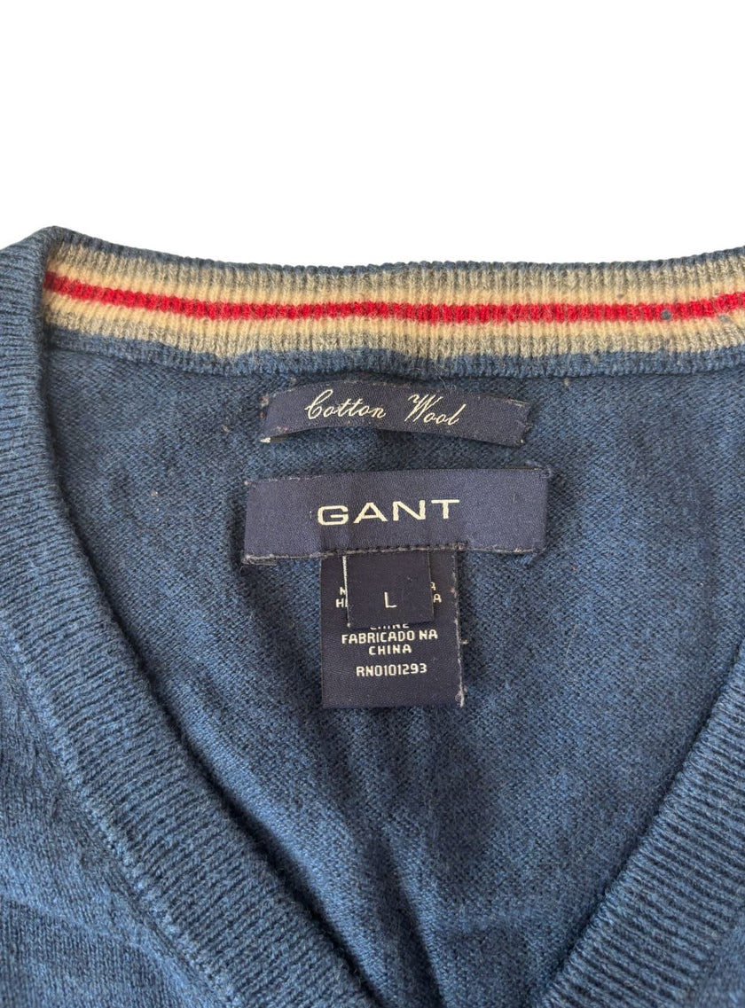 Maglia scollo a V con polsini e orlo a costine e logo GANT