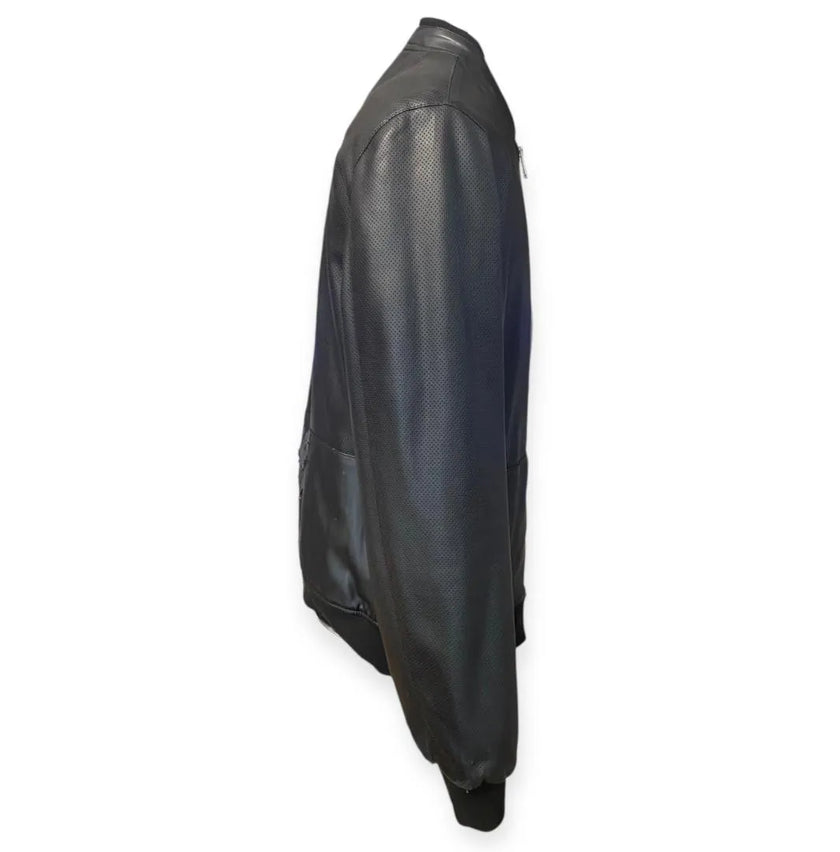 Giacca bomber texture perforata con chiusura zip e colletto a fascia