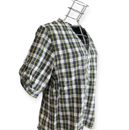 Camicia scollo a v a mezza manica con fantasia a quadretti WOOLRICH