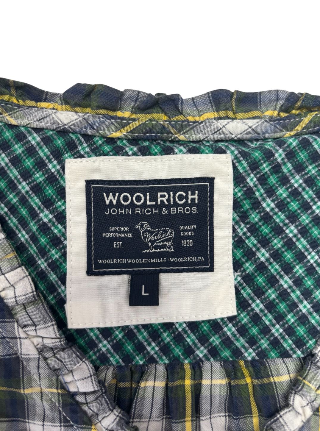 Camicia scollo a v a mezza manica con fantasia a quadretti WOOLRICH