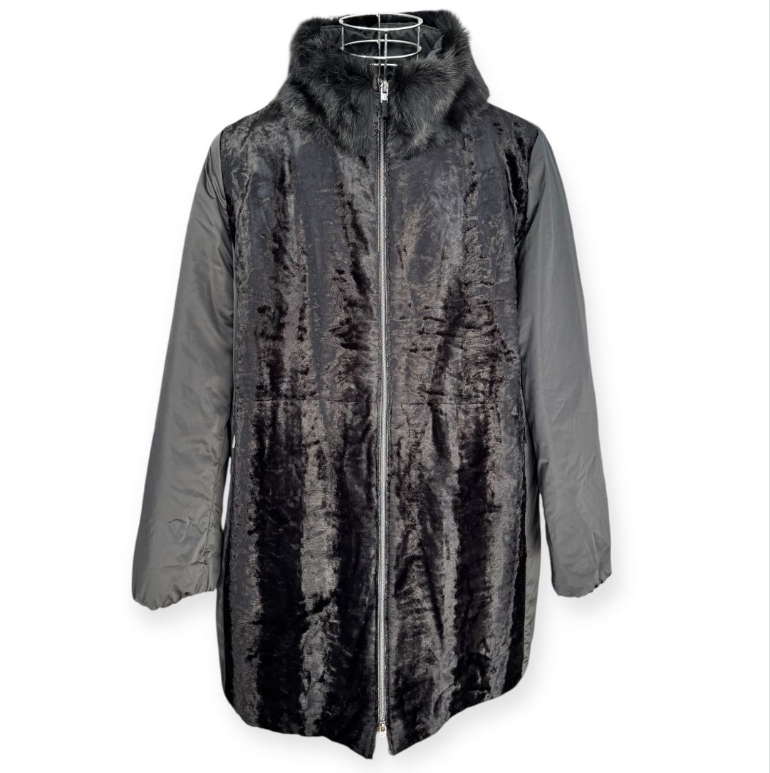 Giacca lunga doppio tessuto con collo alto