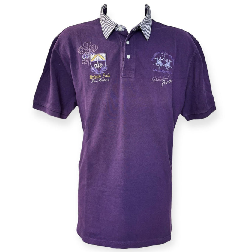 Polo con colletto a righe e logo LA MARTINA