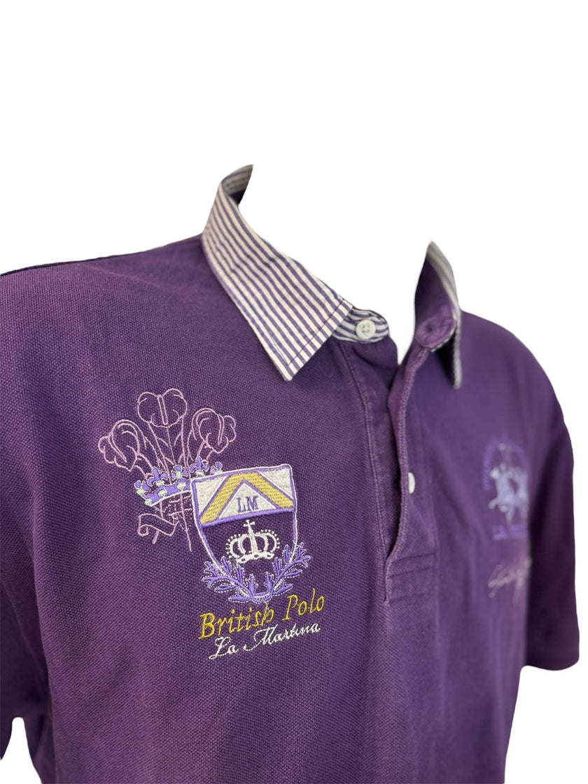 Polo con colletto a righe e logo LA MARTINA