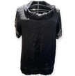 T-shirt con collo sciallato e dettagli strass sulle maniche