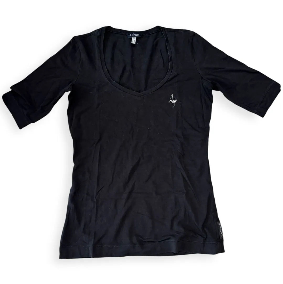Maglia basic manica a 3/4 con scollo ampio e logo