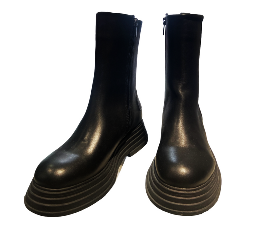 Stivale in pelle con zip e doppia suola alta 8 cm PIXY