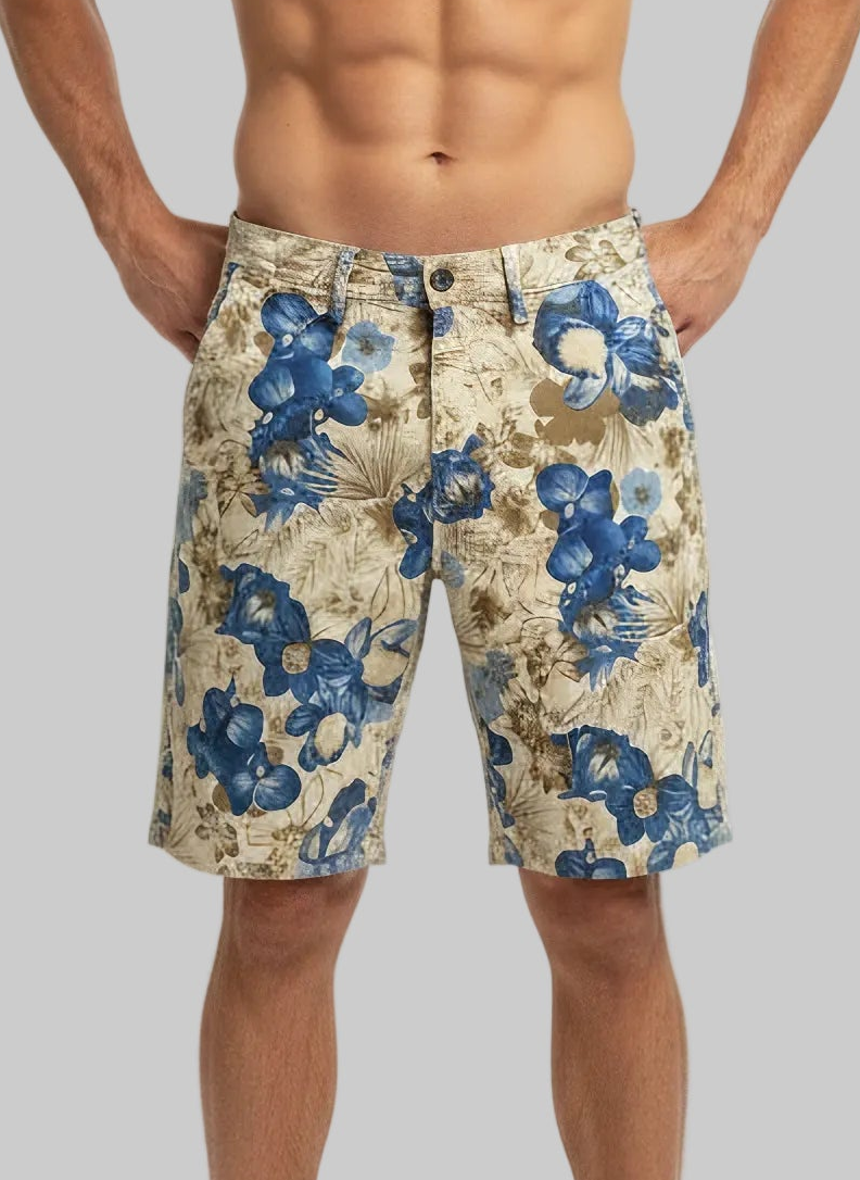 Bermuda Baronio Stampa Fiori Blu su Beige