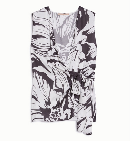 Top in raso stampato a macro fiori grafici PENNYBLACK