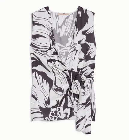 Top in raso stampato a macro fiori grafici PENNYBLACK