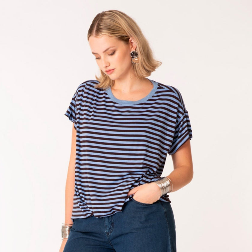 T-Shirt Rigata Girocollo con Bordino in Lurex MORE