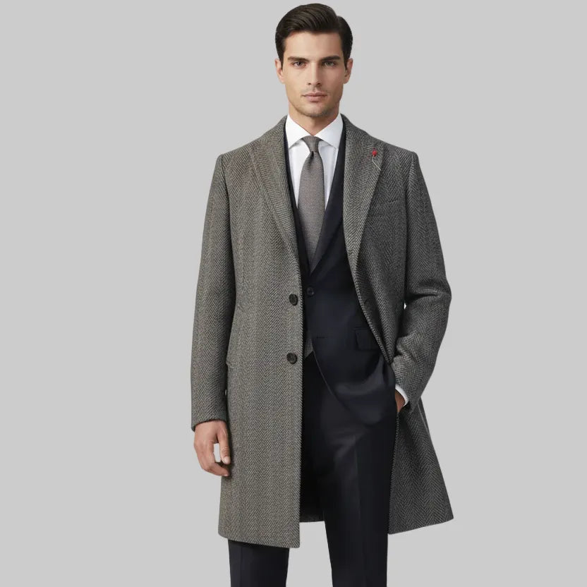 Cappotto CP05TPV250 Uomo Monopetto Tessuto Spigato Rever a Lancia