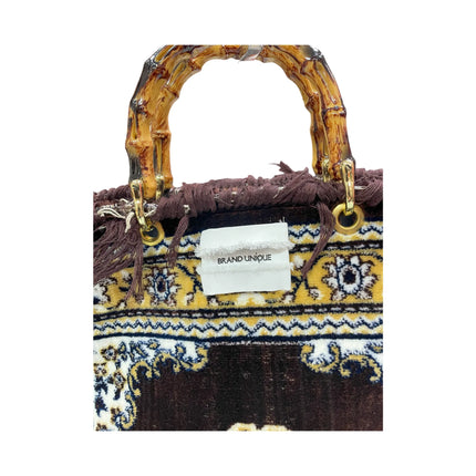 Borsa con motivo tappezzato e manico in legno BRAND UNIQUE — dettaglio tessuto | WEMAX