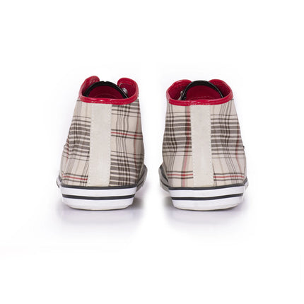 Sneakers alta con motivo a quadri DATE, Beige — dettaglio tessuto | WEMAX