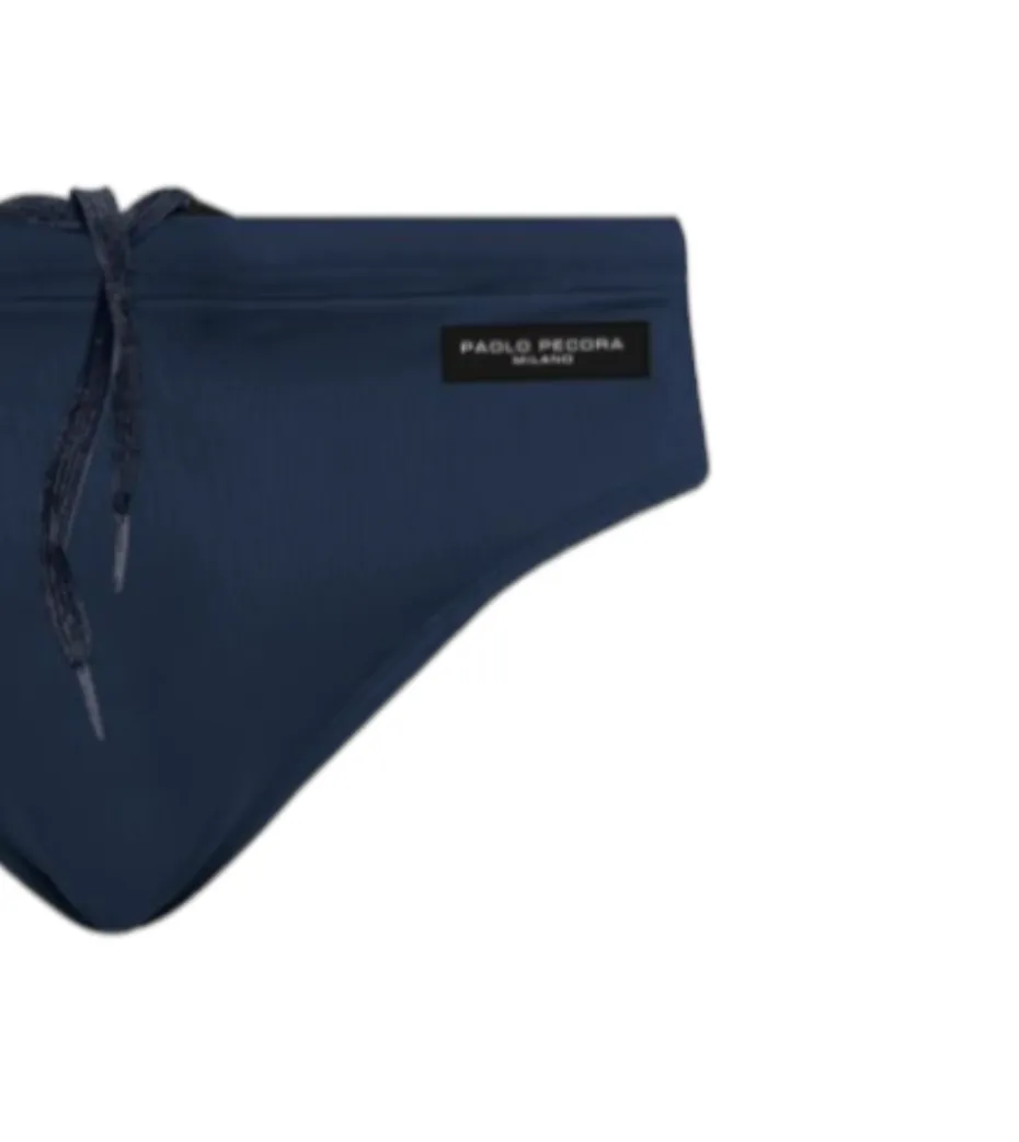 Costume slip elasticizzato con lacci e logo. PAOLO PECORA