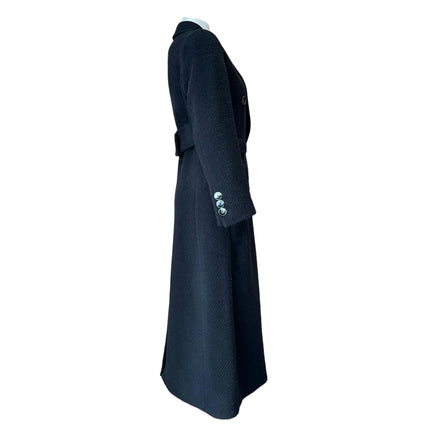 Cappotto Lungo Doppiopetto con Cinta sul Retro Bottega Martinese, Nero — dettaglio tessuto | WEMAX