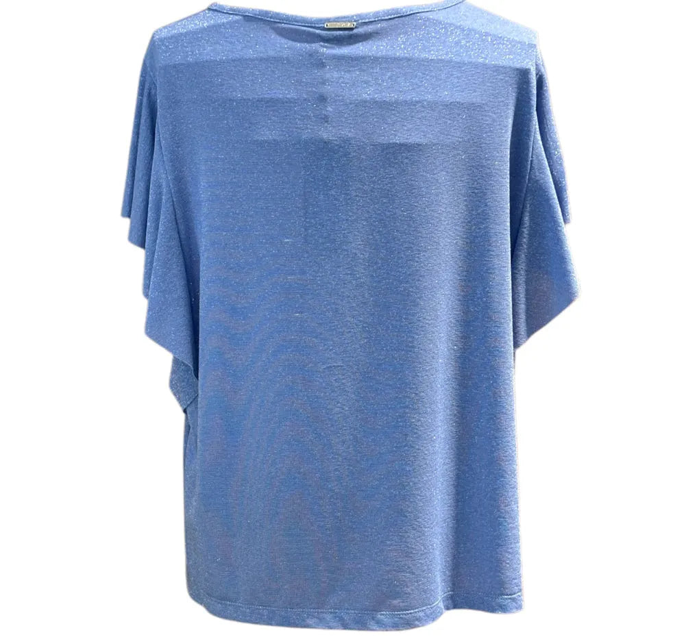 T-shirt Lurex a Manica Corta con Rouches MORE