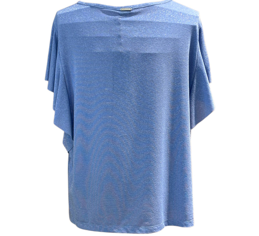 T-shirt Lurex a Manica Corta con Rouches MORE