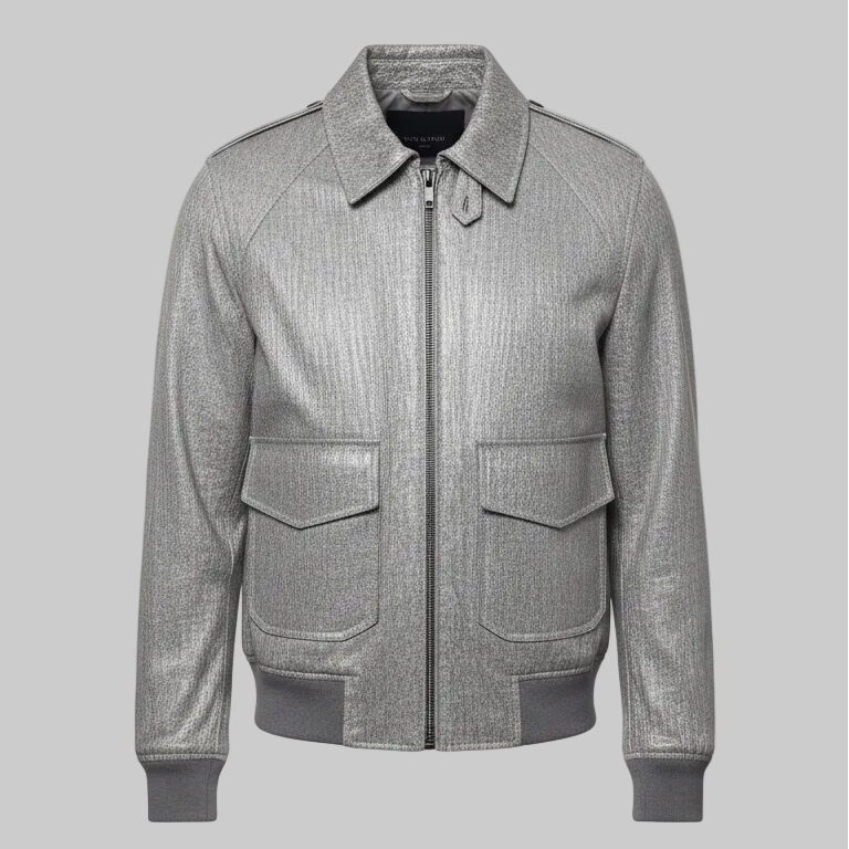 Giubbino Sfoderato Aviatore con Fantasia a Quadri su Tessuto Spalmato