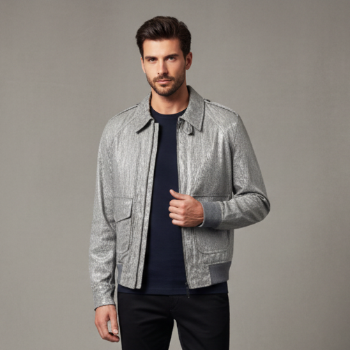 Giubbino Sfoderato Aviatore con Fantasia a Quadri su Tessuto Spalmato