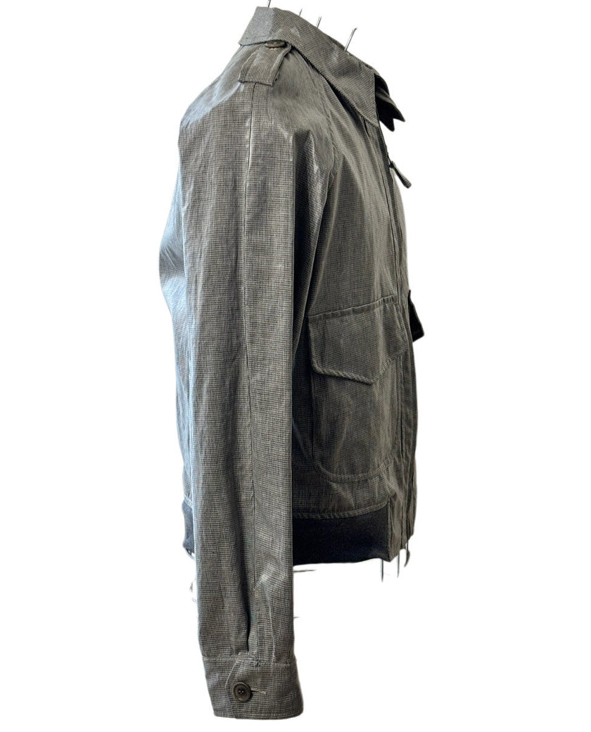 Giubbino Sfoderato Aviatore con Fantasia a Quadri su Tessuto Spalmato