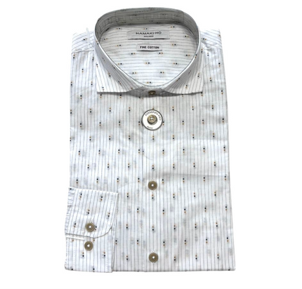Camicia con motivo a righe e microfantasia HAMAKI-HO