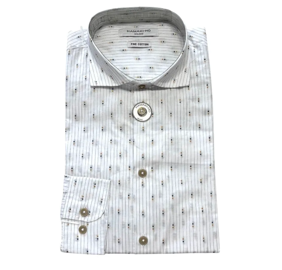 Camicia con motivo a righe e microfantasia HAMAKI-HO