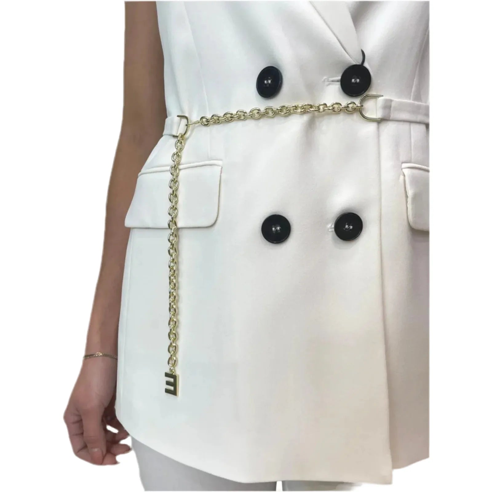 Tailleur con Giacca Smanicata Doppio Petto con Bottoni Neri a Contrasto e Pantalone Ampio EMME MARELLA