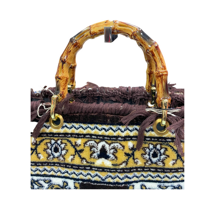 Borsa con motivo tappezzato e manico in legno
