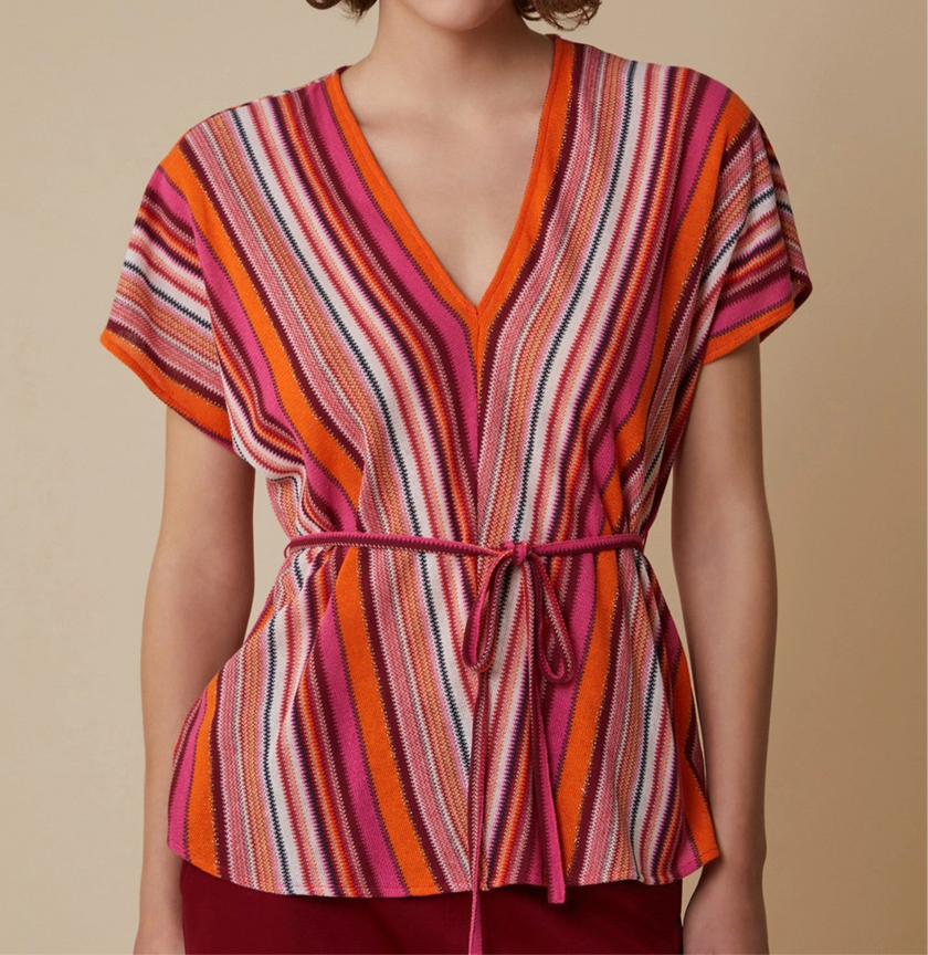 Maglia a Maniche Corte con Scollo a V e Cintura PENNYBLACK