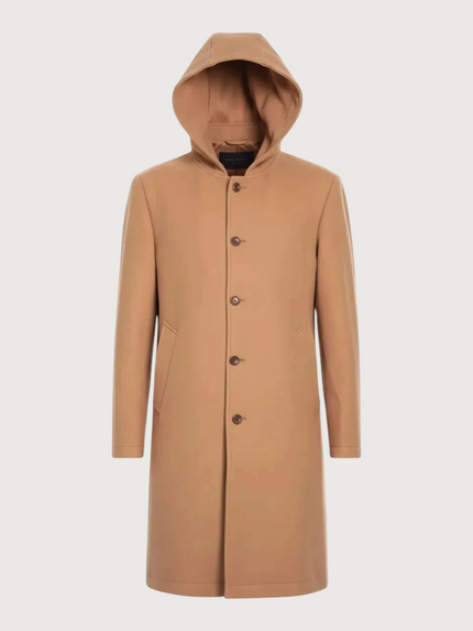 Cappotto lungo con cappuccio Alessandrini cammello da uomo - Collezione Inverno - Wemax.it