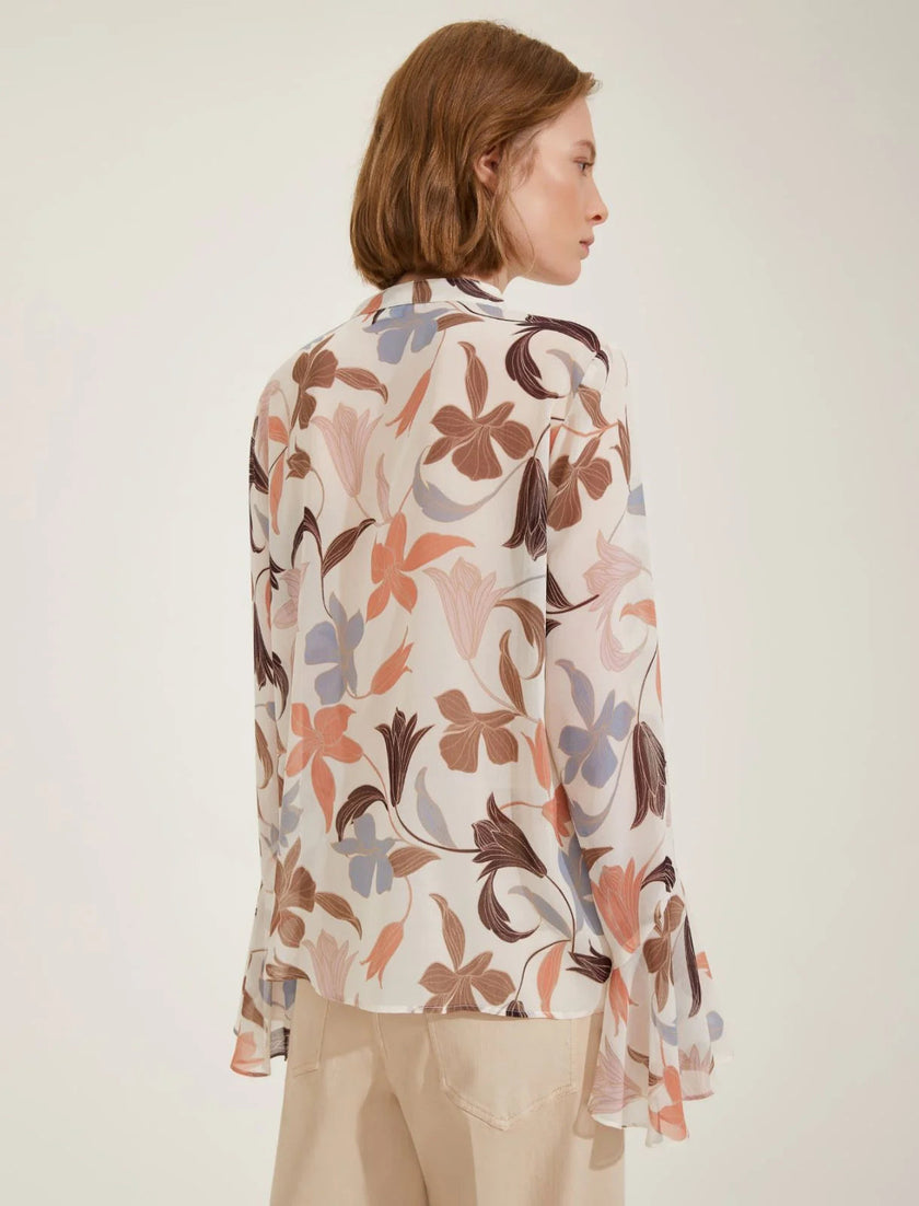 Blusa Fantasia a Fiori con Collo Coreano e Rouches EMME MARELLA
