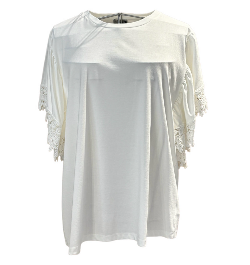 T-shirt Mezza Manica con Bordo Macramè MORE