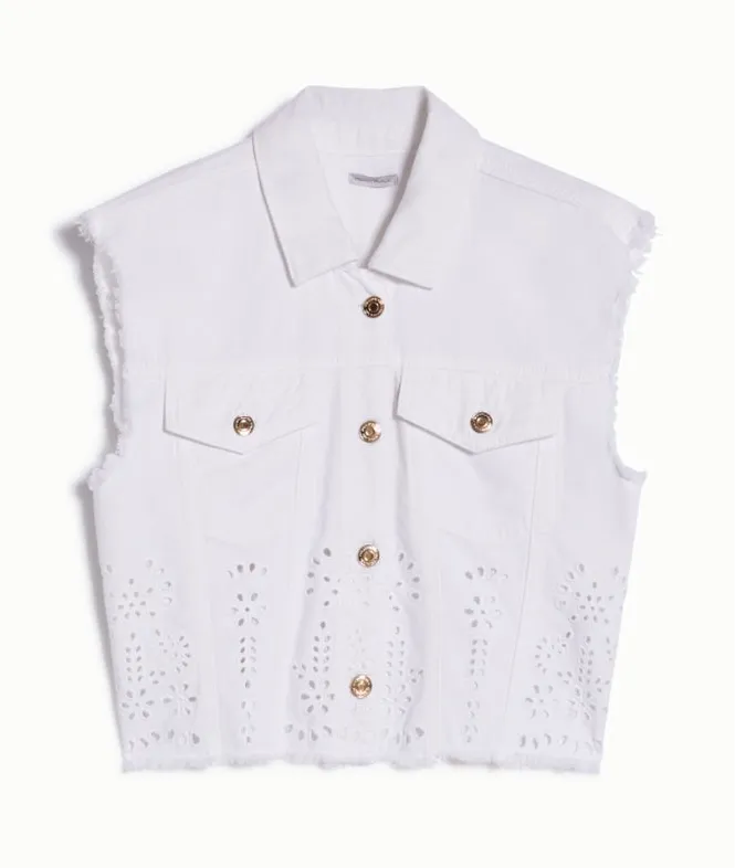 Gilet in bull di cotone con ricami sangallo PENNYBLACK