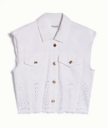 Gilet in bull di cotone con ricami sangallo PENNYBLACK