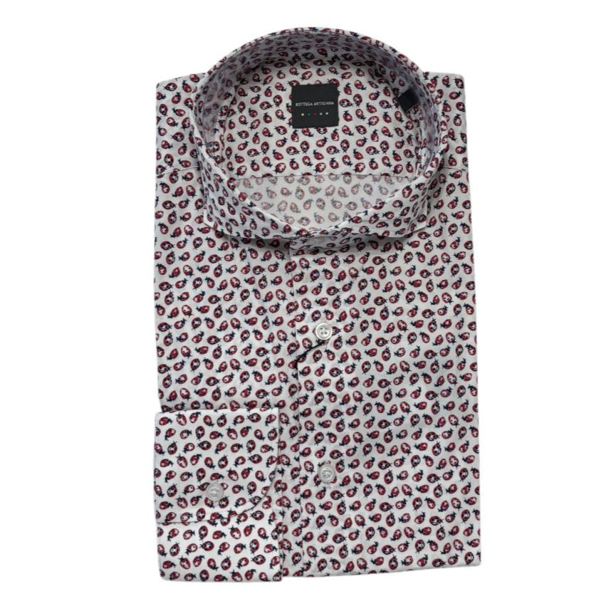 Camicia 680 con fantasia coccinelle su fondo bianco BOTTEGA ARTIGIANA