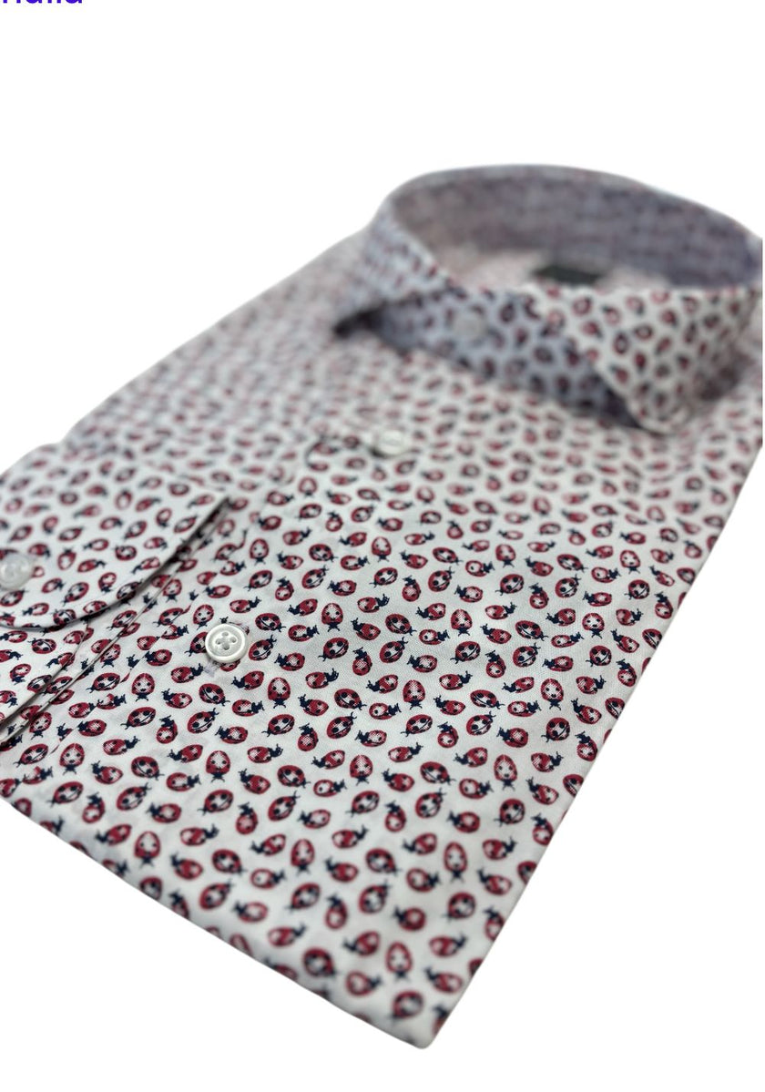 Camicia 680 con fantasia coccinelle su fondo bianco BOTTEGA ARTIGIANA