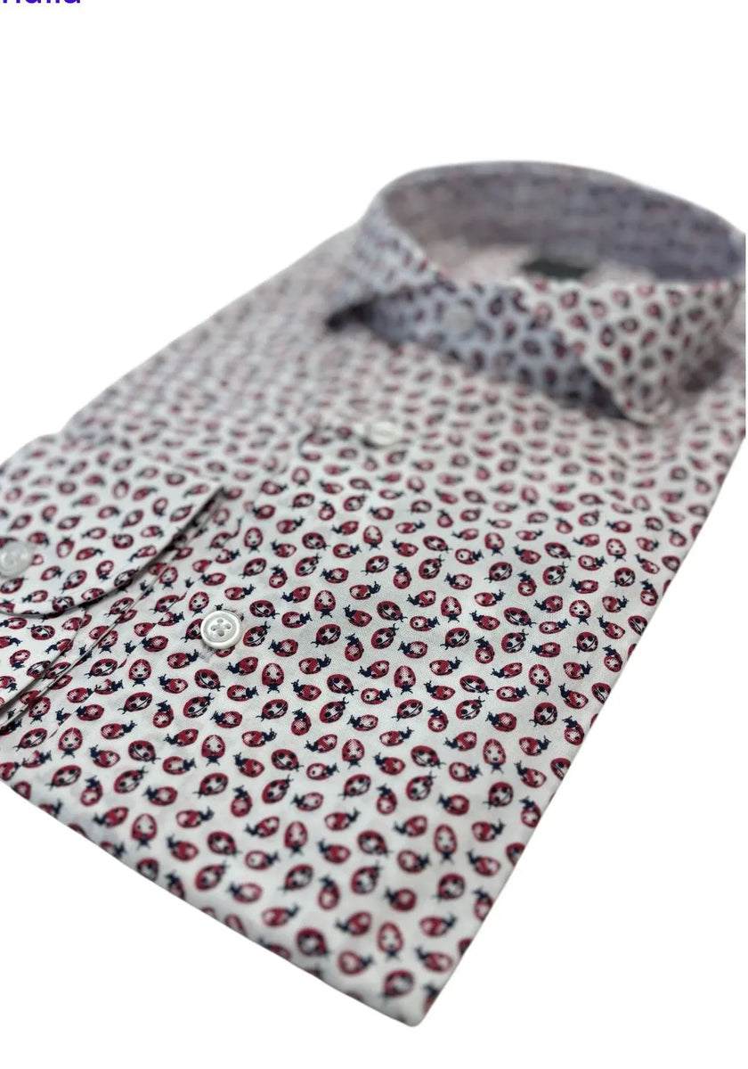 Camicia 680 con fantasia coccinelle su fondo bianco BOTTEGA ARTIGIANA