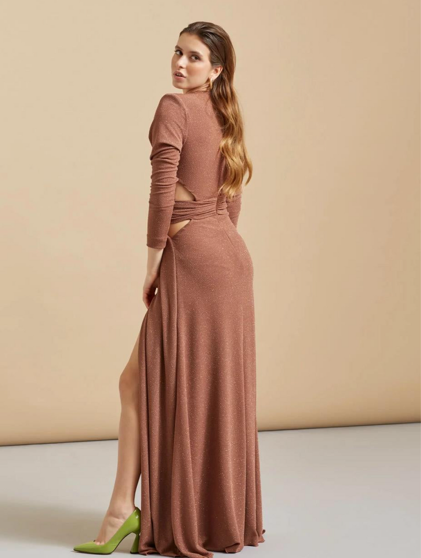 Abito lungo in lurex con spacco laterale FELEPPA