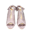 Sandalo in eco pelle scamosciato chiusura con fiocco tacco 10