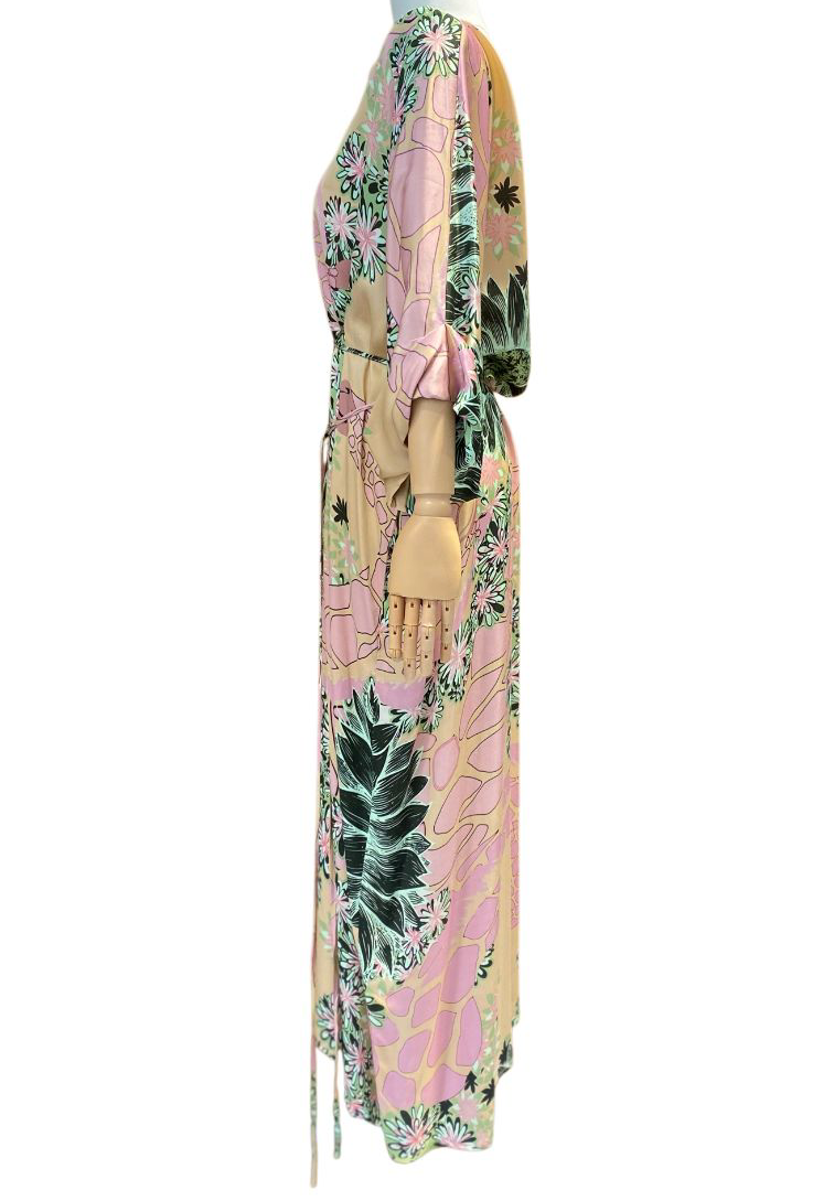 Abito A0150 S6320 in raso con fantasia floreale MAESTA