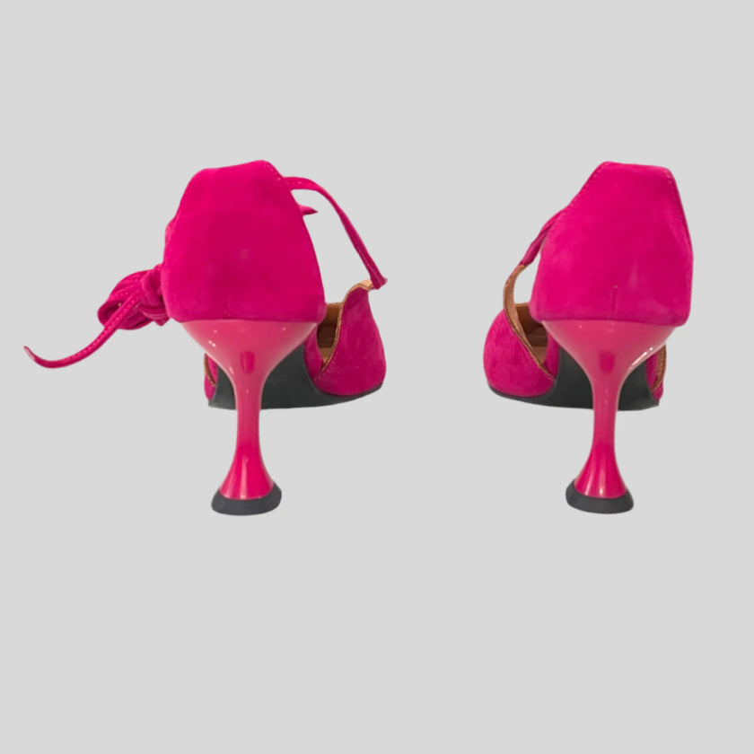 Dècoltè in pelle scamosciato con laccio schiava e punta tacco quadrata alta 8cm PIXY
