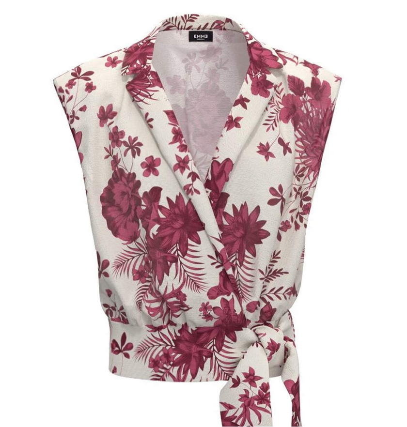 Top Smanicato ad Incrocio con Fantasia a Fiori EMME MARELLA