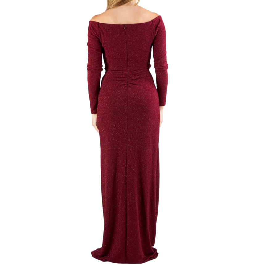 Abito lungo satinato con scollo a barca FELEPPA