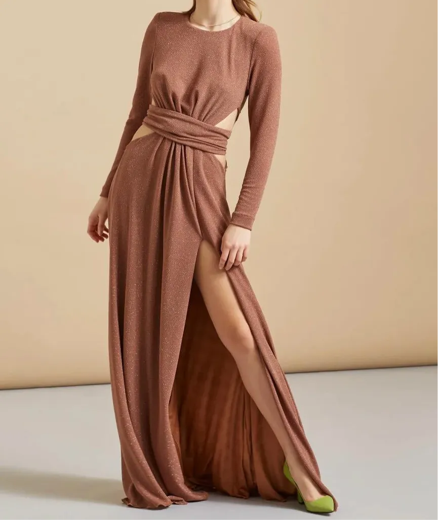 Abito lungo in lurex con spacco laterale FELEPPA