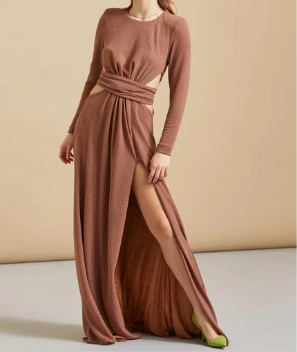 Abito lungo in lurex con spacco laterale FELEPPA
