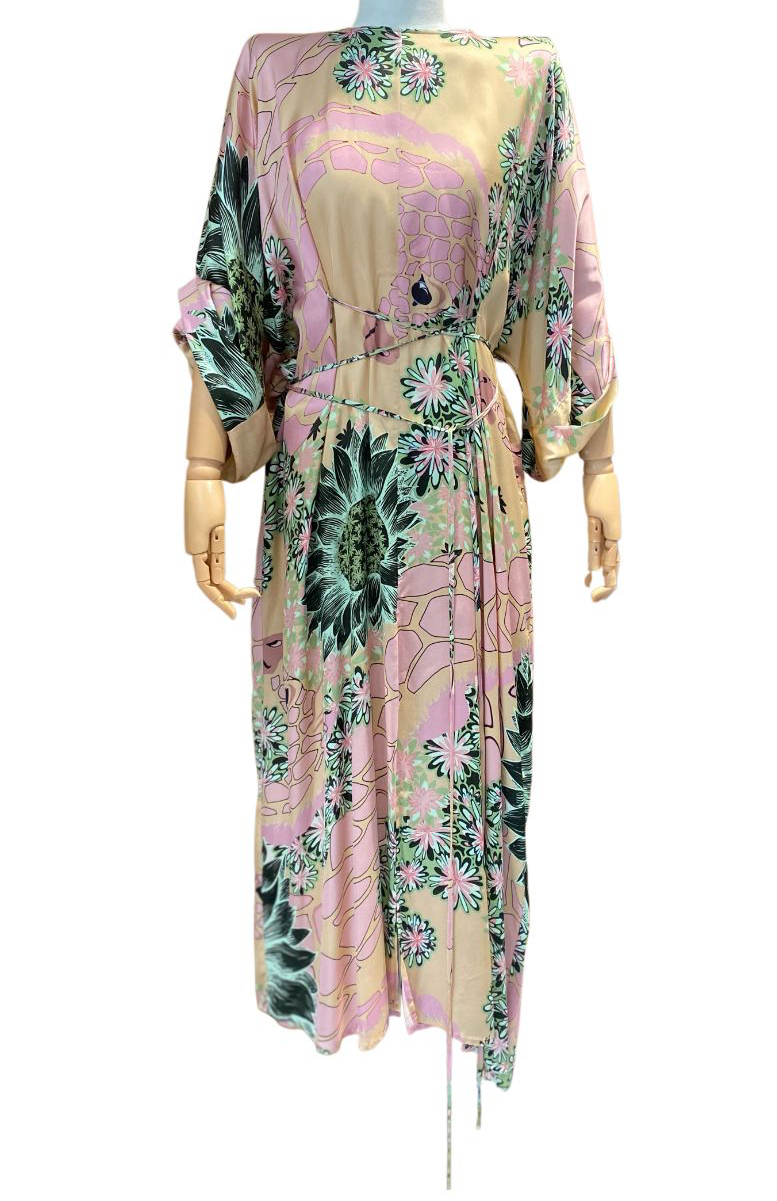 Abito A0150 S6320 in raso con fantasia floreale MAESTA